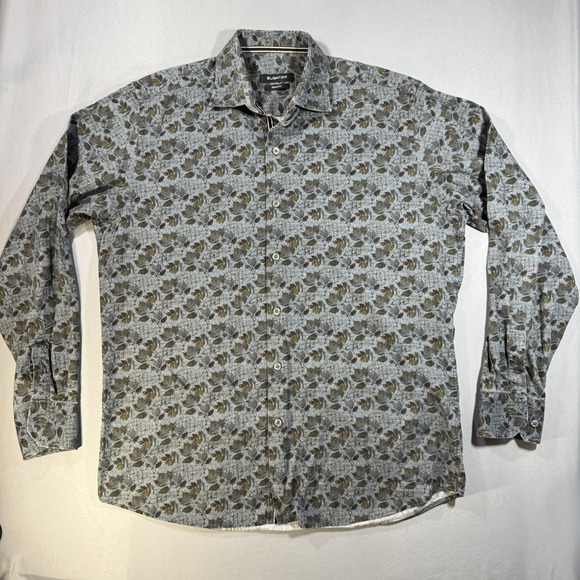 Bugatchi Other - Bugatchi Mens Large Classic Fit Long Sleeve Button Down Shirt Leaf Print Gray